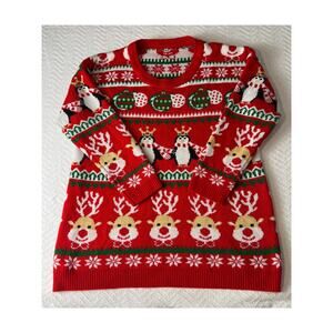 V28 Christmas Sweater Women’s XL Red Penguin Reindeer Holiday Knit